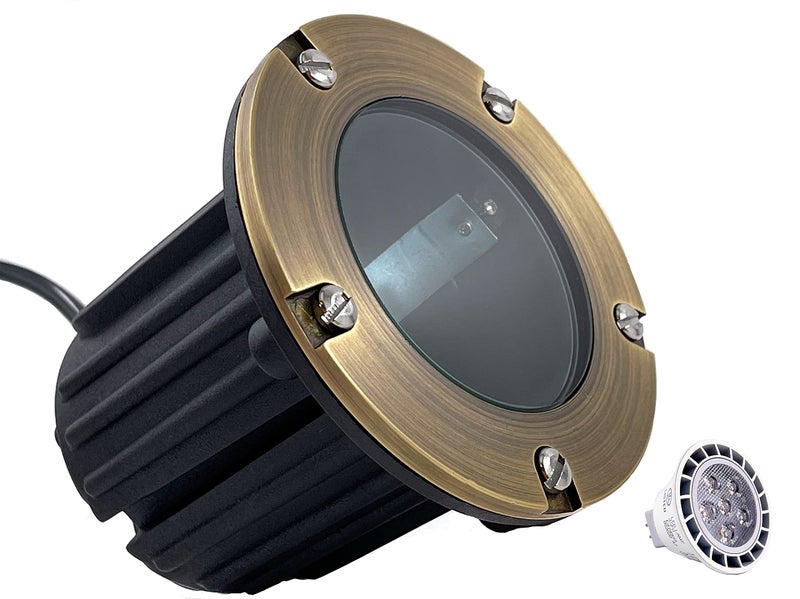 MIK Solutions LED Spot Lights Outdoor Landscape Lighting Well Lights 173 - Solid Brass In Ground Light with 7W LED Bulb Security Landscape for Bright Long Lasting Home Garden Patio Pool Area Deck Lighting - Image 1